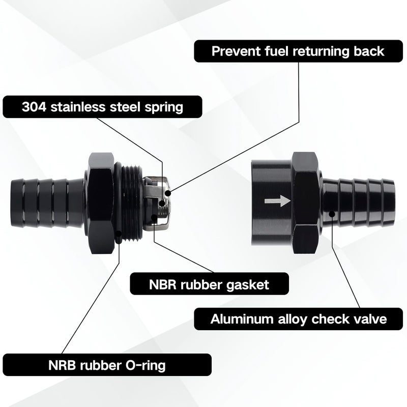 PLALEI 2 PCS 1/2" Fuel One-way Check Valve,Non Return Check Valve-Inline,Aluminium Alloy One Way Valves for Water,Petrol,Diesel,Oil,E85,Gas,Air and Other Liquid,Compatible with Most Car Models (1/2") - Image 3